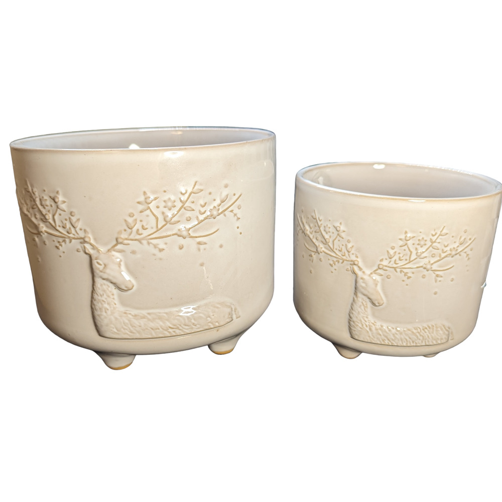 FLORA BUNDA 2pk Ceramic Reindeer Planters